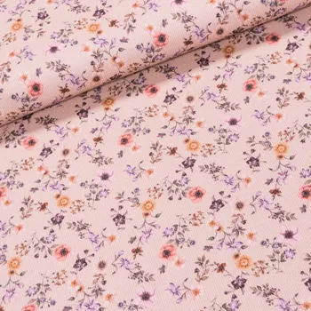 Bavlněný úplet 22568 květiny na béžové, žebrovaný, š.130cm (látka v metráži)