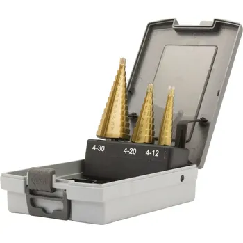 Vrták Vrtáky stupňovité 4 - 12 mm, 4 - 20 mm, 4 - 30 mm, sada 3ks, HSS-TiN, Welzh (Welzh Werkzeug)