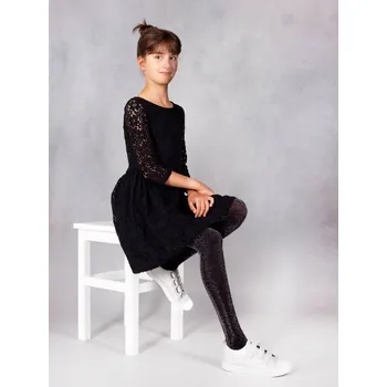 YO Dětské silonky punčocháče mikrovlákno silnější RAM-0095G černé metalic blýskavé slavnostní velikost oblečení - děti: 116/122