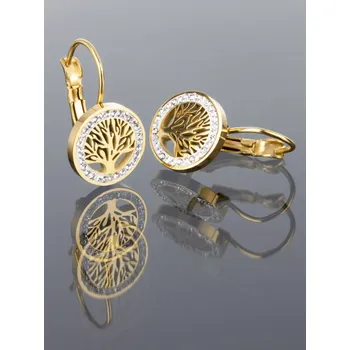Náušnice Ocelové náušnice se SW kamínky - zlatý strom života (Zlaté náušnice z CHO - SW krystaly)