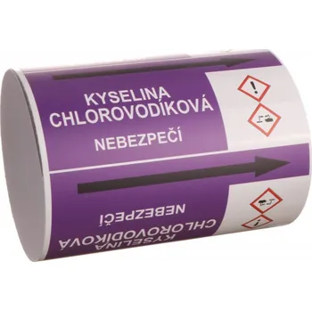 Páska na značení potrubí Signus M25 - KYSELINA CHLOROVODÍKOVÁ Samolepka 130 x 100 mm, délka 1,5 m, Kód: 26074