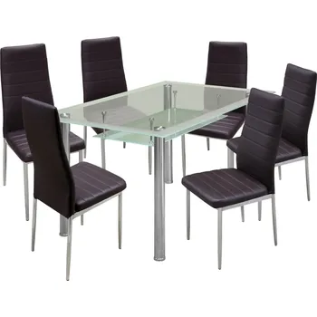 Jídelní set Jídelní stůl PATKAI + 6 židlí SNAEFELL hnědá +možnost VÝNOSU + vyzvednutí ZDARMA