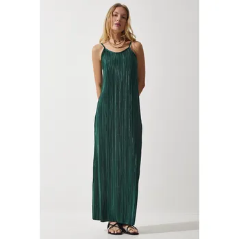 Cizojazyčná kniha Happiness İstanbul Women's Emerald Green Strappy Summer Pleated Dress Happiness İstanbul černá 2679709