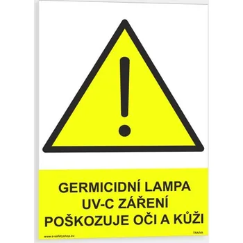 Germicidní lampa UV-C záření poškozuje oči a kůži Samolepka 210 x 297 mm (A4) tl. 0.1 mm - Kód: 06511