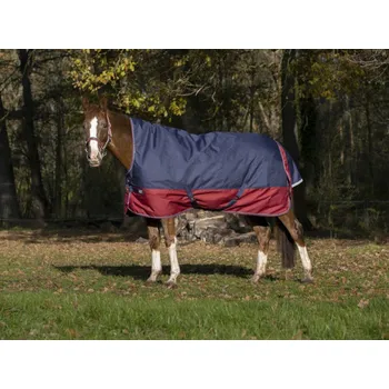 Deka pro koně Equithéme Výběhová deka EQUITHEME HighNeck 150g TYREX 1200D, modrá/burgundy, 155 cm/206 cm