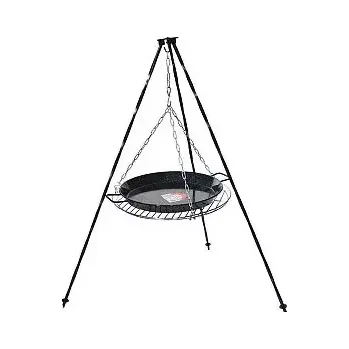 Grilovací rošt Trojnožka černá 1,25 m, grilovací rošt 50 cm a Paella pánev 40 cm smaltovaná (grilovací rošt 50 cm se smaltovanou Paella pánví 40 cm na trojnožce 1,25 m)
