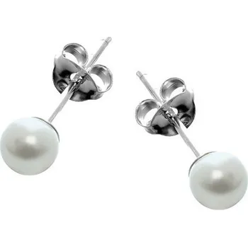 Náušnice Argento 65355 Stříbrné náušnice - bílá syntetická perla ve tvaru kuličky, průměr 5 mm