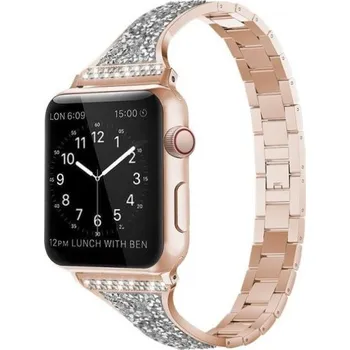 Řemínek na hodinky Kovový řemínek s kamínky pro Apple Watch Ultra 49mm / 46mm / 45mm / 44mm / 42mm - růžovozlatý