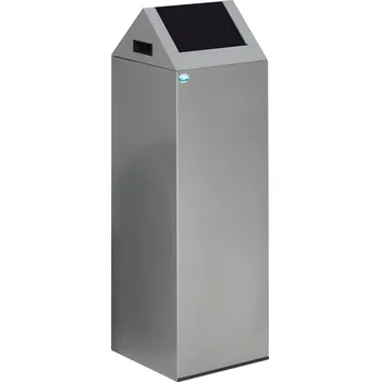 Odpadkový koš Nádoba na odpad, z ocelového plechu, samozhášecí, 89 litrů, stříbrná, antracitové víko