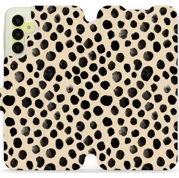 Pouzdro na mobilní telefon Flipové pouzdro Mobiwear - Samsung Galaxy A15 / A15 5G - VA50S Černé puntíky (Knížkové flip pouzdro, obal, kryt na mobil Samsung Galaxy A15 / A15 5G - VA50S Černé puntíky, materiál Umělá kůže + TPU - ochrana 360°, stojánek, silikonová vanička, magnetické)