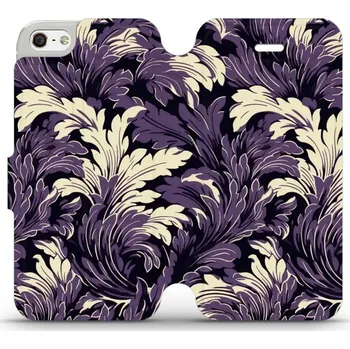 Pouzdro na mobilní telefon Flipové pouzdro Mobiwear - Apple iPhone 5 / 5S / SE - VA46S Fialové rostliny (Knížkové flip pouzdro, obal, kryt na mobil Apple iPhone 5 / 5S / SE - VA46S Fialové rostliny, materiál Umělá kůže + TPU - ochrana 360°, stojánek, silikonová vanička, magnetické)