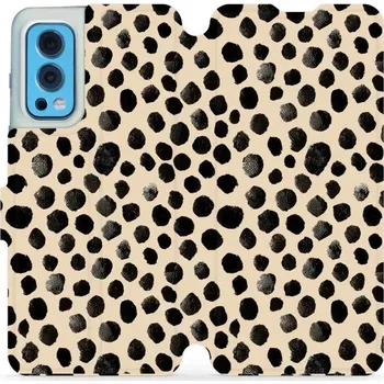 Pouzdro na mobilní telefon Flipové pouzdro Mobiwear - OnePlus Nord 2 5G - VA50S Černé puntíky (Knížkové flip pouzdro, obal, kryt na mobil OnePlus Nord 2 5G - VA50S Černé puntíky, materiál Umělá kůže + TPU - ochrana 360°, stojánek, silikonová vanička, magnetické zavírání)