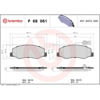 Brzdová destička Sada brzdových destiček, kotoučová brzda BREMBO P 68 061