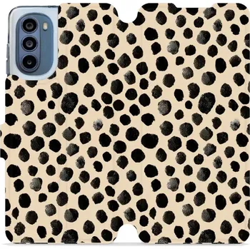 Pouzdro na mobilní telefon Flipové pouzdro Mobiwear - Motorola Moto G62 5G - VA50S Černé puntíky (Knížkové flip pouzdro, obal, kryt na mobil Motorola Moto G62 5G - VA50S Černé puntíky, materiál Umělá kůže + TPU - ochrana 360°, stojánek, silikonová vanička, magnetické zavírání)