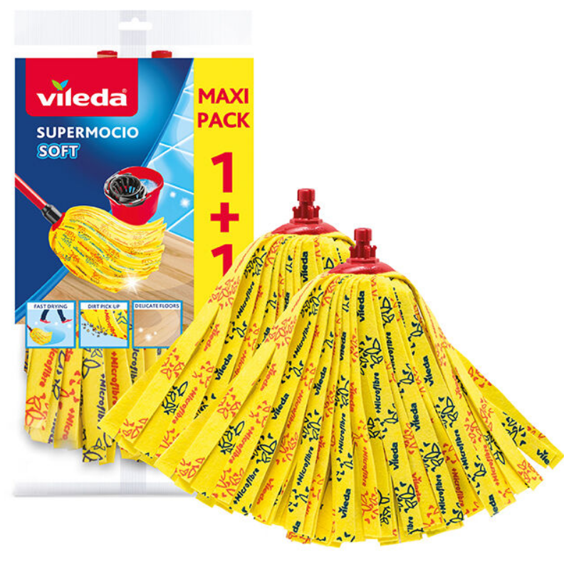 Balai à Franges Vileda SuperMocio Soft - Microfibre, Lavable 60°C, Manche Easy Click