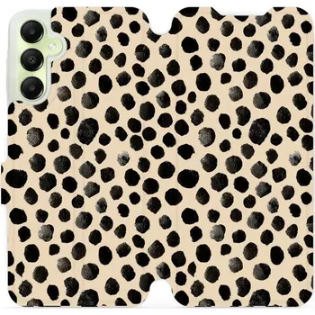 Pouzdro na mobilní telefon Flipové pouzdro Mobiwear - Samsung Galaxy A05s - VA50S Černé puntíky (Knížkové flip pouzdro, obal, kryt na mobil Samsung Galaxy A05s - VA50S Černé puntíky, materiál Umělá kůže + TPU - ochrana 360°, stojánek, silikonová vanička, magnetické zavírání)