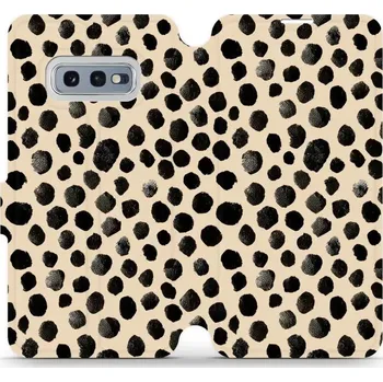 Pouzdro na mobilní telefon Flipové pouzdro Mobiwear - Samsung Galaxy S10e - VA50S Černé puntíky (Knížkové flip pouzdro, obal, kryt na mobil Samsung Galaxy S10e - VA50S Černé puntíky, materiál Umělá kůže + TPU - ochrana 360°, stojánek, silikonová vanička, magnetické zavírání)