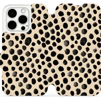 Pouzdro na mobilní telefon Flipové pouzdro Mobiwear - Apple iPhone 15 Pro - VA50S Černé puntíky (Knížkové flip pouzdro, obal, kryt na mobil Apple iPhone 15 Pro - VA50S Černé puntíky, materiál Umělá kůže + TPU - ochrana 360°, stojánek, silikonová vanička, magnetické zavírání)