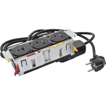 vypínač a zásuvka DISQIN 2X2P+T USB A+C ČERNÁ