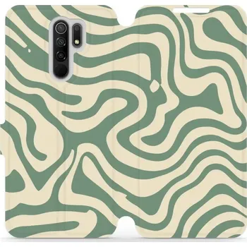 Pouzdro na mobilní telefon Flipové pouzdro Mobiwear - Xiaomi Redmi 9 - VA57S Zelené a béžové zkrouceniny (Knížkové flip pouzdro, obal, kryt na mobil Xiaomi Redmi 9 - VA57S Zelené a béžové zkrouceniny, materiál Umělá kůže + TPU - ochrana 360°, stojánek, silikonová vanička, magnetick