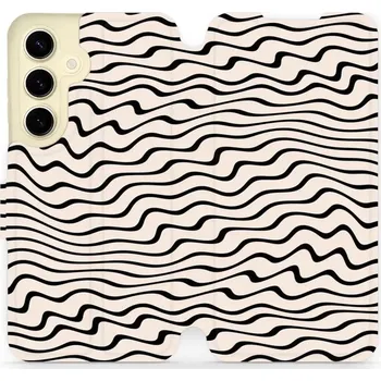 Pouzdro na mobilní telefon Flipové pouzdro Mobiwear - Samsung Galaxy S24 - VA62S Vlnky na béžové (Knížkové flip pouzdro, obal, kryt na mobil Samsung Galaxy S24 - VA62S Vlnky na béžové, materiál Umělá kůže + TPU - ochrana 360°, stojánek, silikonová vanička, magnetické zavírání)