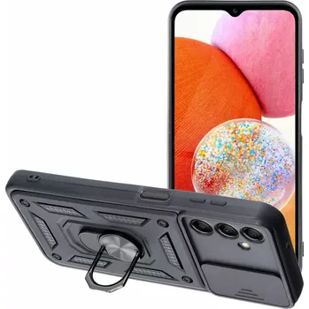 Pouzdro na mobilní telefon Odolné pouzdro Armor CamShield na mobil Samsung Galaxy A25 5G černé s krytkou fotoaprátů a stojánkem (Odolný kryt či obal na mobilní telefon v černém provedení pro Samsung Galaxy A25 5G typu CamShield, s ochranou zadních kamerek)