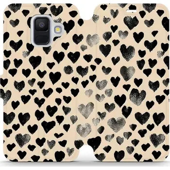 Pouzdro na mobilní telefon Flipové pouzdro Mobiwear - Samsung Galaxy A6 2018 - VA51S Černá srdíčka (Knížkové flip pouzdro, obal, kryt na mobil Samsung Galaxy A6 2018 - VA51S Černá srdíčka, materiál Umělá kůže + TPU - ochrana 360°, stojánek, silikonová vanička, magnetické zavírání)