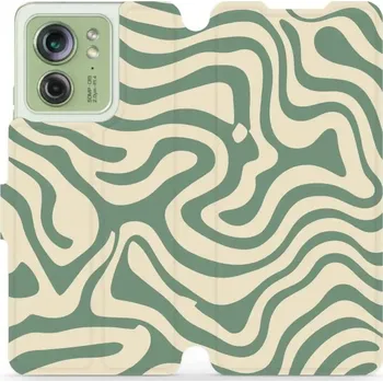 Pouzdro na mobilní telefon Flipové pouzdro Mobiwear - Motorola Edge 40 - VA57S Zelené a béžové zkrouceniny (Knížkové flip pouzdro, obal, kryt na mobil Motorola Edge 40 - VA57S Zelené a béžové zkrouceniny, materiál Umělá kůže + TPU - ochrana 360°, stojánek, silikonová vanička,)