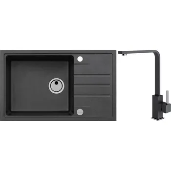 Alveus Set Intermezzo 130 Granitový dřez s odkapem 780x480 mm + baterie Afra 91, černá, SETA20155