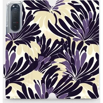Pouzdro na mobilní telefon Flipové pouzdro Mobiwear - Sony Xperia 5 II - VA47S Fialová flóra (Knížkové flip pouzdro, obal, kryt na mobil Sony Xperia 5 II - VA47S Fialová flóra, materiál Umělá kůže + TPU - ochrana 360°, stojánek, silikonová vanička, magnetické zavírání)