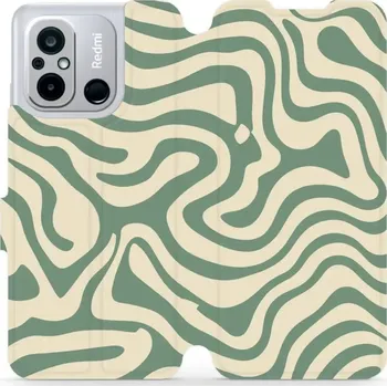 Pouzdro na mobilní telefon Flipové pouzdro Mobiwear - Xiaomi Redmi 12C - VA57S Zelené a béžové zkrouceniny (Knížkové flip pouzdro, obal, kryt na mobil Xiaomi Redmi 12C - VA57S Zelené a béžové zkrouceniny, materiál Umělá kůže + TPU - ochrana 360°, stojánek, silikonová vanička,)
