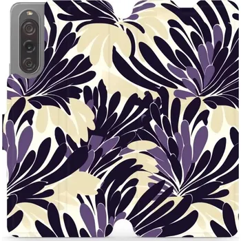 Pouzdro na mobilní telefon Flipové pouzdro Mobiwear - Sony Xperia 10 V - VA47S Fialová flóra (Knížkové flip pouzdro, obal, kryt na mobil Sony Xperia 10 V - VA47S Fialová flóra, materiál Umělá kůže + TPU - ochrana 360°, stojánek, silikonová vanička, magnetické zavírání)