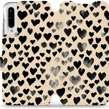 Pouzdro na mobilní telefon Flipové pouzdro Mobiwear - Xiaomi Mi A3 - VA51S Černá srdíčka (Knížkové flip pouzdro, obal, kryt na mobil Xiaomi Mi A3 - VA51S Černá srdíčka, materiál Umělá kůže + TPU - ochrana 360°, stojánek, silikonová vanička, magnetické zavírání)