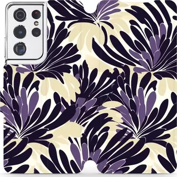 Pouzdro na mobilní telefon Flipové pouzdro Mobiwear - Samsung Galaxy S21 Ultra - VA47S Fialová flóra (Knížkové flip pouzdro, obal, kryt na mobil Samsung Galaxy S21 Ultra - VA47S Fialová flóra, materiál Umělá kůže + TPU - ochrana 360°, stojánek, silikonová vanička, magnetické zavírá