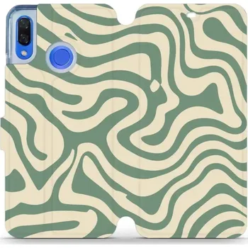 Pouzdro na mobilní telefon Flipové pouzdro Mobiwear - Huawei Nova 3 - VA57S Zelené a béžové zkrouceniny (Knížkové flip pouzdro, obal, kryt na mobil Huawei Nova 3 - VA57S Zelené a béžové zkrouceniny, materiál Umělá kůže + TPU - ochrana 360°, stojánek, silikonová vanička, magnetické)