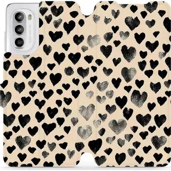 Pouzdro na mobilní telefon Flipové pouzdro Mobiwear - Motorola Moto G52 - VA51S Černá srdíčka (Knížkové flip pouzdro, obal, kryt na mobil Motorola Moto G52 - VA51S Černá srdíčka, materiál Umělá kůže + TPU - ochrana 360°, stojánek, silikonová vanička, magnetické zavírání)