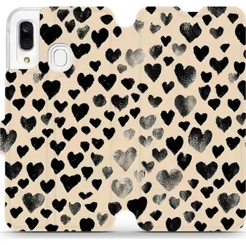 Pouzdro na mobilní telefon Flipové pouzdro Mobiwear - Samsung Galaxy A40 - VA51S Černá srdíčka (Knížkové flip pouzdro, obal, kryt na mobil Samsung Galaxy A40 - VA51S Černá srdíčka, materiál Umělá kůže + TPU - ochrana 360°, stojánek, silikonová vanička, magnetické zavírání)