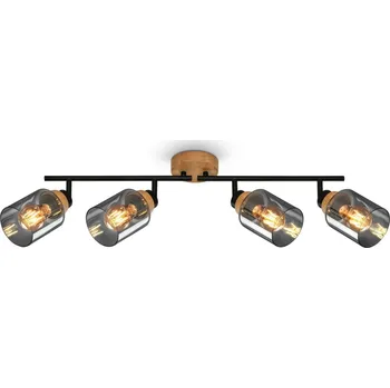 BRILONER Briloner Hema stropní bodové svítidlo, kouřové sklo, nastavitelné, 4-ramenné, dřevěná základna BRILO 2485045