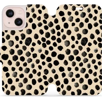 Pouzdro na mobilní telefon Flipové pouzdro Mobiwear - Apple iPhone 13 Mini - VA50S Černé puntíky (Knížkové flip pouzdro, obal, kryt na mobil Apple iPhone 13 Mini - VA50S Černé puntíky, materiál Umělá kůže + TPU - ochrana 360°, stojánek, silikonová vanička, magnetické zavírání)