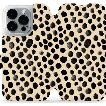 Pouzdro na mobilní telefon Flipové pouzdro Mobiwear - Apple iPhone 14 Pro - VA50S Černé puntíky (Knížkové flip pouzdro, obal, kryt na mobil Apple iPhone 14 Pro - VA50S Černé puntíky, materiál Umělá kůže + TPU - ochrana 360°, stojánek, silikonová vanička, magnetické zavírání)