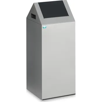 Odpadkový koš Nádoba na odpad, z ocelového plechu, samozhášecí, 60 litrů, stříbrná, antracitové víko