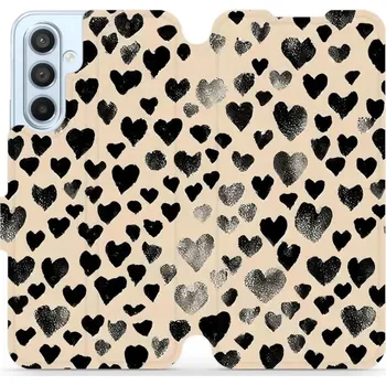 Pouzdro na mobilní telefon Flipové pouzdro Mobiwear - Samsung Galaxy A54 5G - VA51S Černá srdíčka (Knížkové flip pouzdro, obal, kryt na mobil Samsung Galaxy A54 5G - VA51S Černá srdíčka, materiál Umělá kůže + TPU - ochrana 360°, stojánek, silikonová vanička, magnetické zavírání)