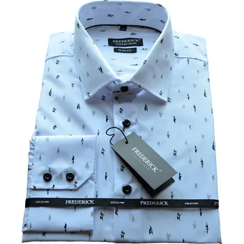 Pánská košile Pánská košile s dlouhým rukávem - střih SLIM - vzor F448 - bílá barva se vzorem - 46