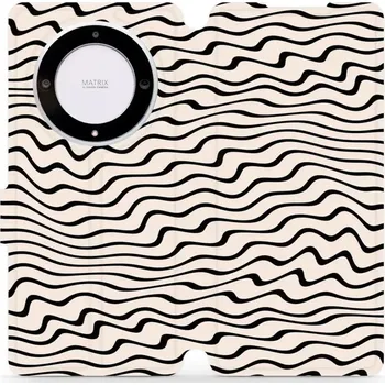 Pouzdro na mobilní telefon Flipové pouzdro Mobiwear - Honor Magic5 Lite 5G - VA62S Vlnky na béžové (Knížkové flip pouzdro, obal, kryt na mobil Honor Magic5 Lite 5G - VA62S Vlnky na béžové, materiál Umělá kůže + TPU - ochrana 360°, stojánek, silikonová vanička, magnetické zavírání)