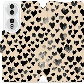 Pouzdro na mobilní telefon Flipové pouzdro Mobiwear - Honor 90 - VA51S Černá srdíčka (Knížkové flip pouzdro, obal, kryt na mobil Honor 90 - VA51S Černá srdíčka, materiál Umělá kůže + TPU - ochrana 360°, stojánek, silikonová vanička, magnetické zavírání)