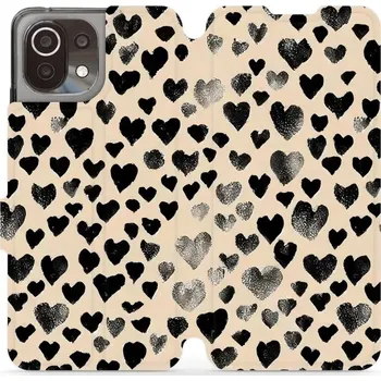 Pouzdro na mobilní telefon Flipové pouzdro Mobiwear - Xiaomi 11 Lite 5G NE / Xiaomi Mi 11 Lite - VA51S Černá srdíčka (Knížkové flip pouzdro, obal, kryt na mobil Xiaomi 11 Lite 5G NE / Xiaomi Mi 11 Lite - VA51S Černá srdíčka, materiál Umělá kůže + TPU - ochrana 360°, stojánek,)