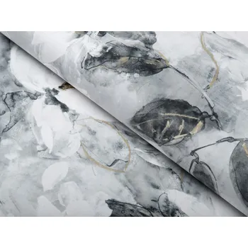 Sametová látka Tamara TMR-006 Designové květiny na šedém - šířka 150 cm