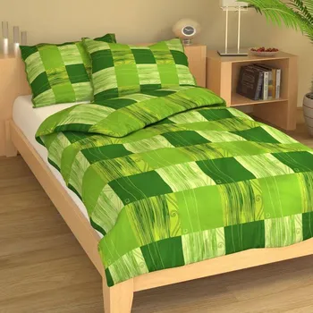 Povlečení Bavlna čtverce zelené 9223-42 - 200x200 + 2x 70x90 cm