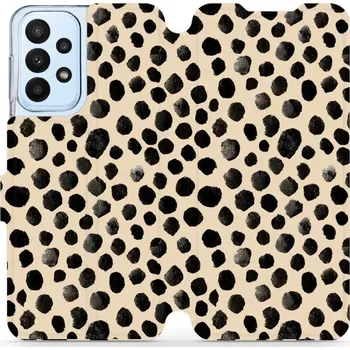 Pouzdro na mobilní telefon Flipové pouzdro Mobiwear - Samsung Galaxy A23 - VA50S Černé puntíky (Knížkové flip pouzdro, obal, kryt na mobil Samsung Galaxy A23 - VA50S Černé puntíky, materiál Umělá kůže + TPU - ochrana 360°, stojánek, silikonová vanička, magnetické zavírání)