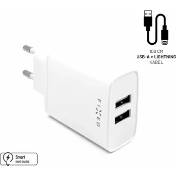 Rozpojitelná nabíječka do sítě FIXED s 2xUSB výstupem a USB/Lightning kabelu, 1m, MFI certifikace, 15W Smart Rapid Charge, bílá (Set síťové nabíječky FIXED s 2xUSB výstupem a USB/Lightning kabelu, 1m, MFI certifikace, 15W Smart Rapid Charge, bílý)
